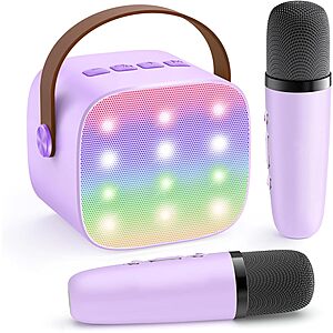 YLL Kids' Portable Mini Speaker Karaoke Machine w/ 2 Wireless Microphones $11.95