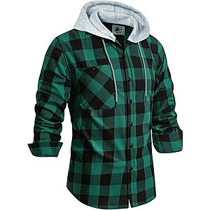 GEEK LIGHTING Men's Flannel Plaid Button Down Shirt Hoodie $9.95